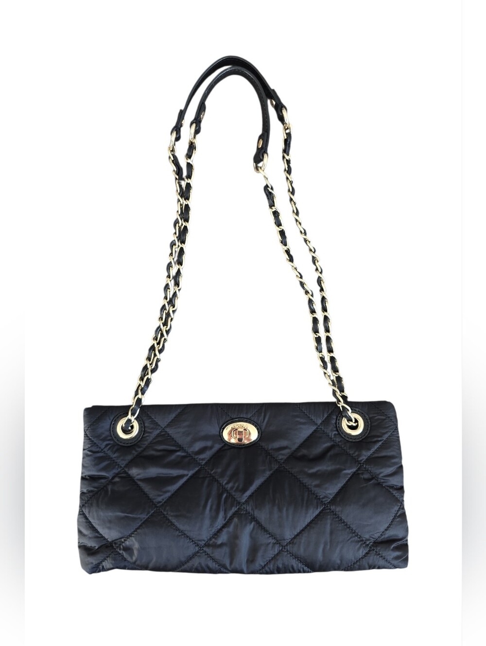 DKNYC Quilted Black Shoulder Bag Crossbody Leather Nylon Convertible EUC